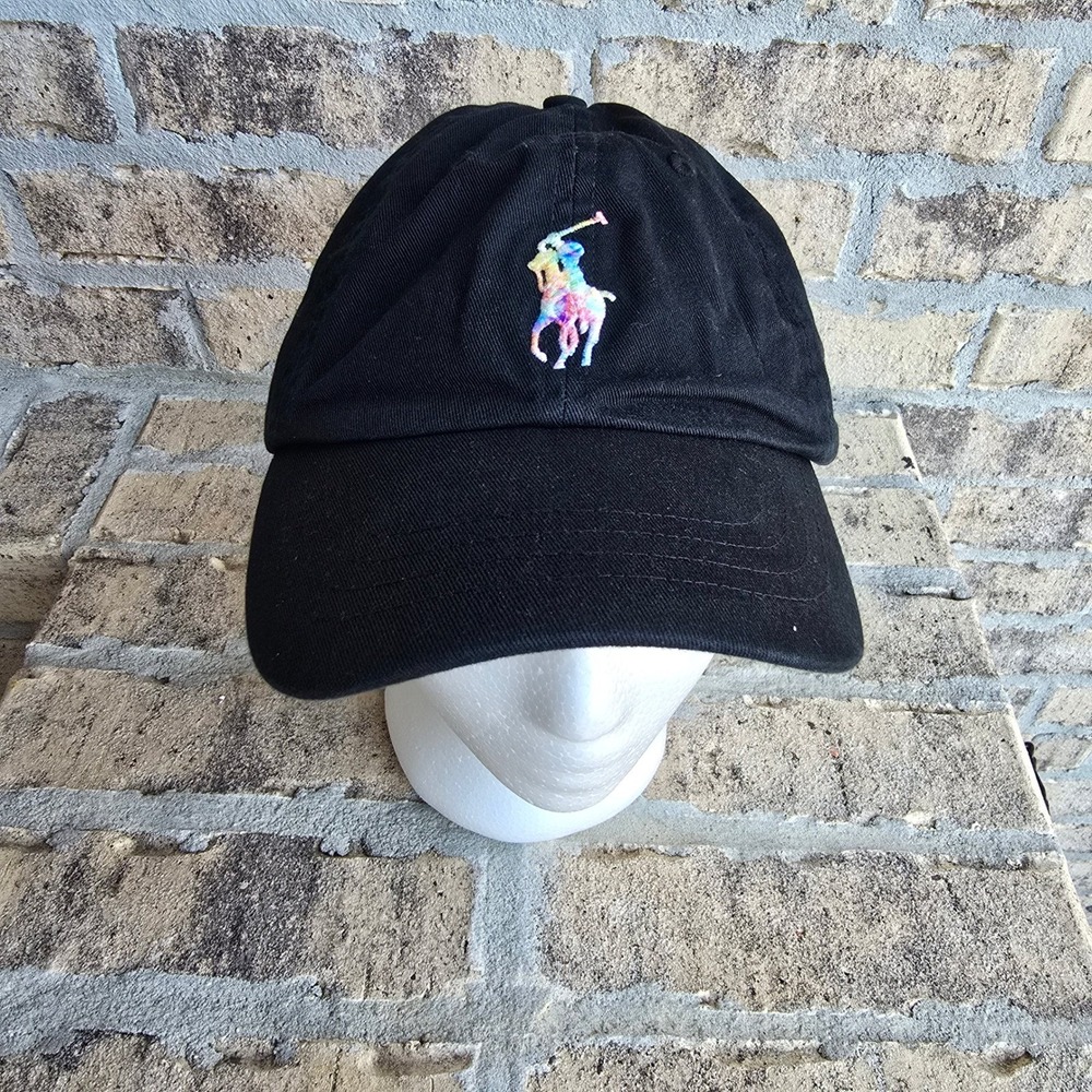 Polo Ralph Lauren Black Baseball Cap Rainbow Polo Player Logo Adjustable Strap